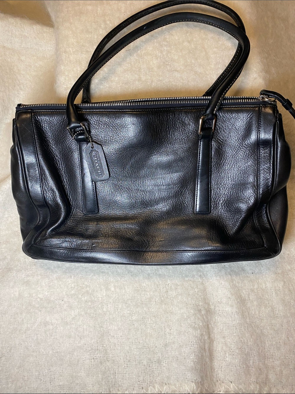 Coach Black Leather Satchel with Double Top Handles